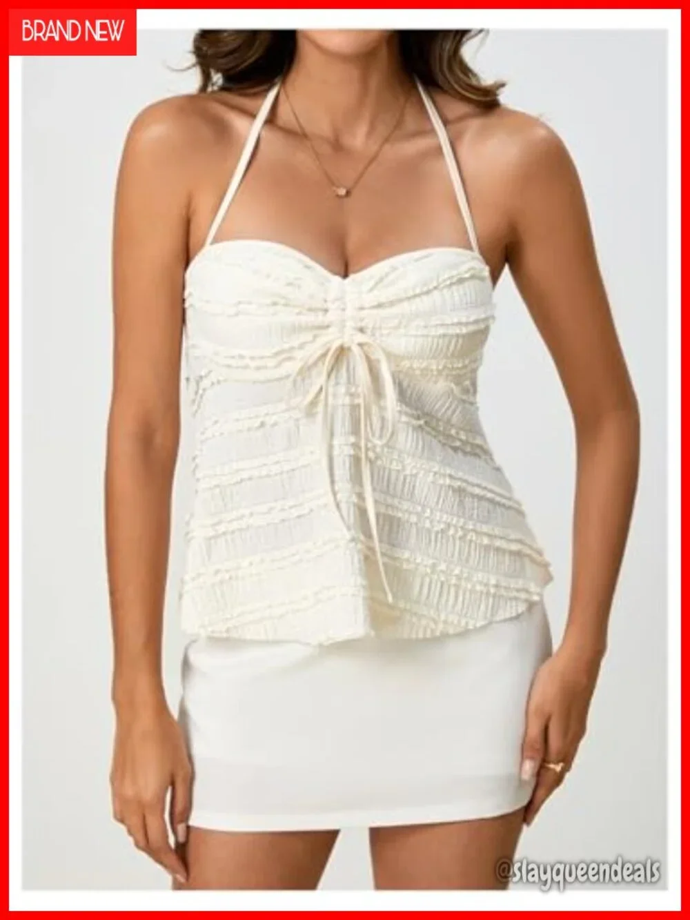 Women's Peplum Halter Crop Top with Drawstring Tie, Sleeveless Summer Cami